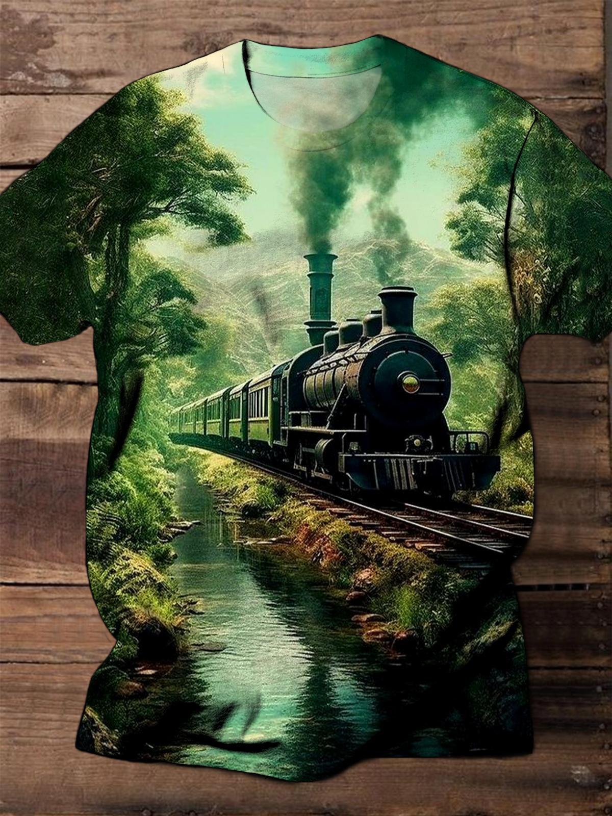 Train Forest Round Neck Short Sleeve Men's T-shirt