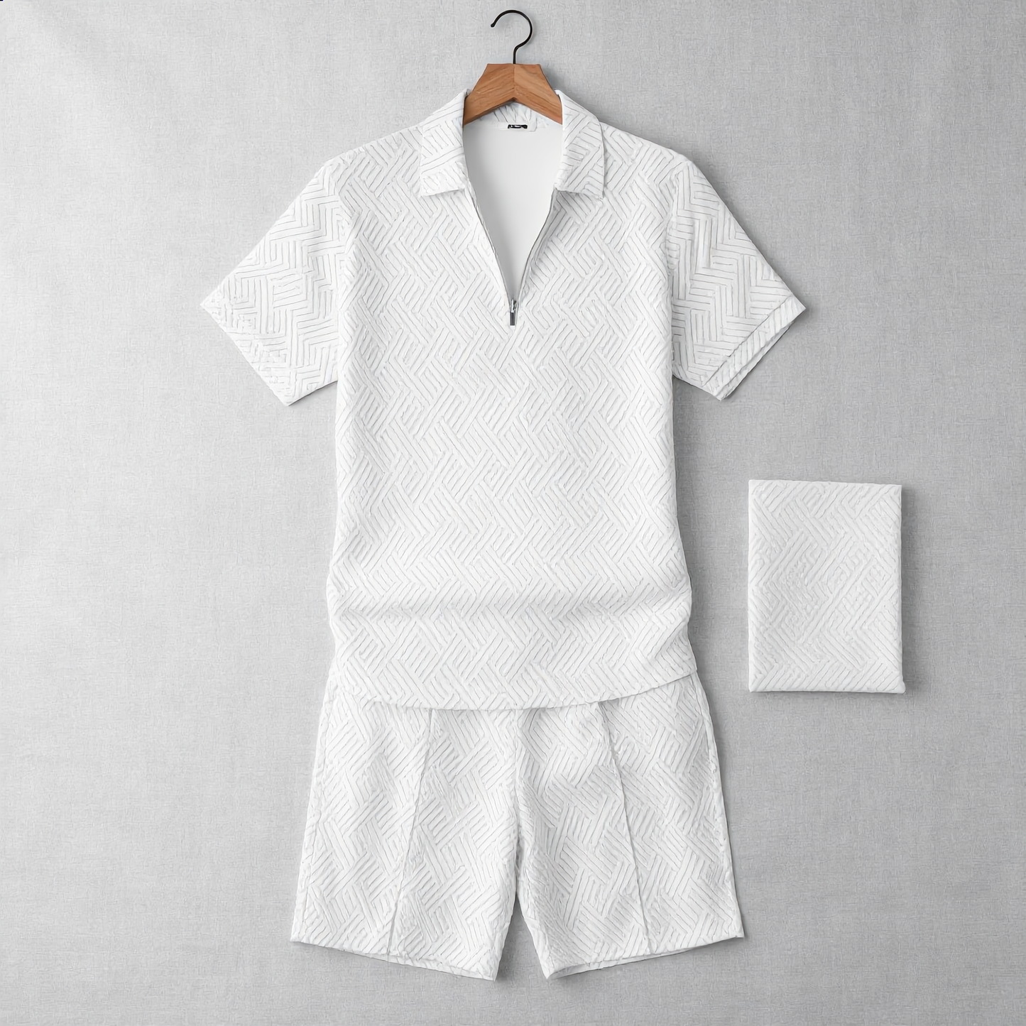 Men's Geometric Lapel Casual Set