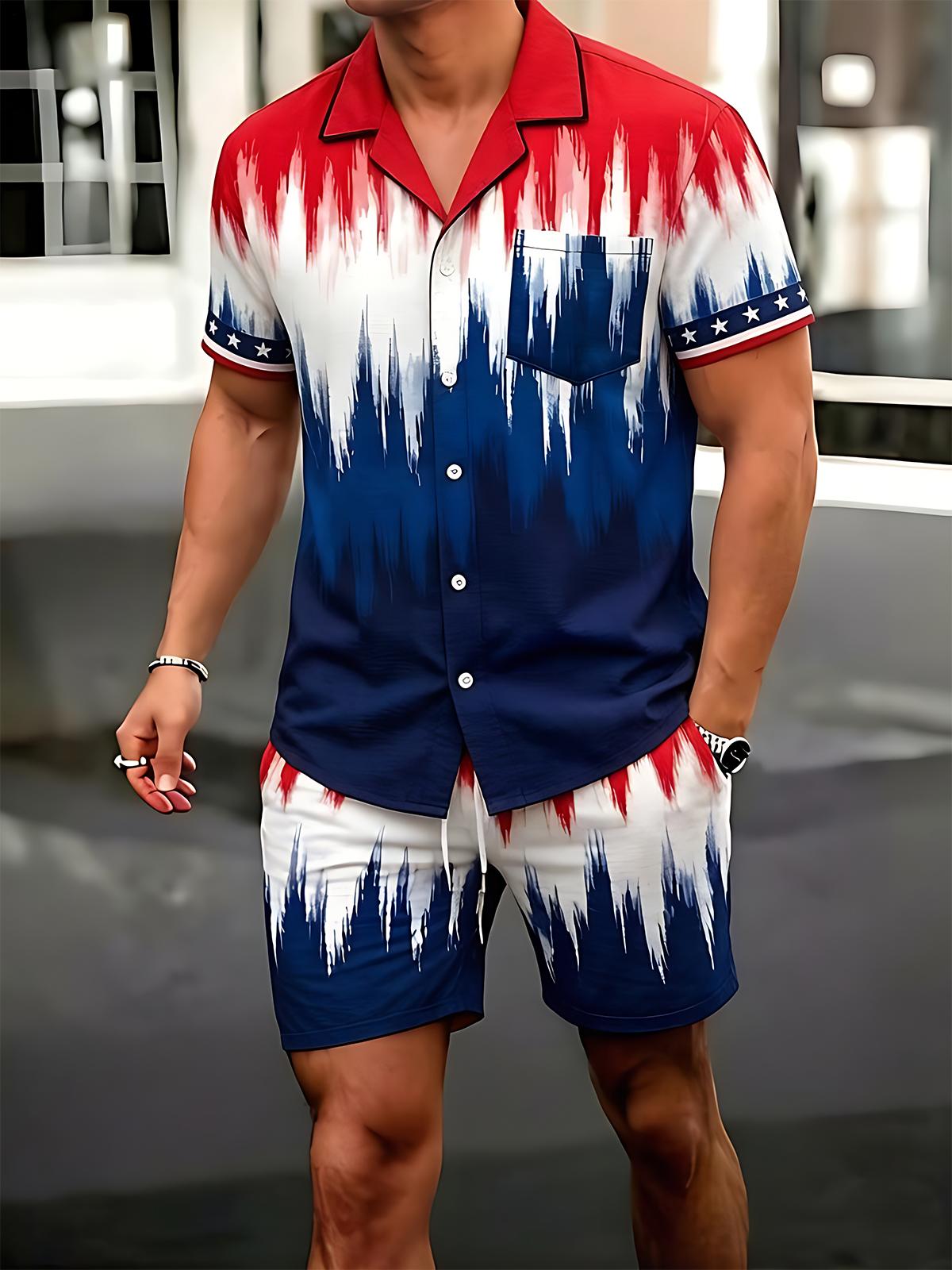 Independence Day American Flag Gradient Tie Dye Men's Print Pocket Shorts