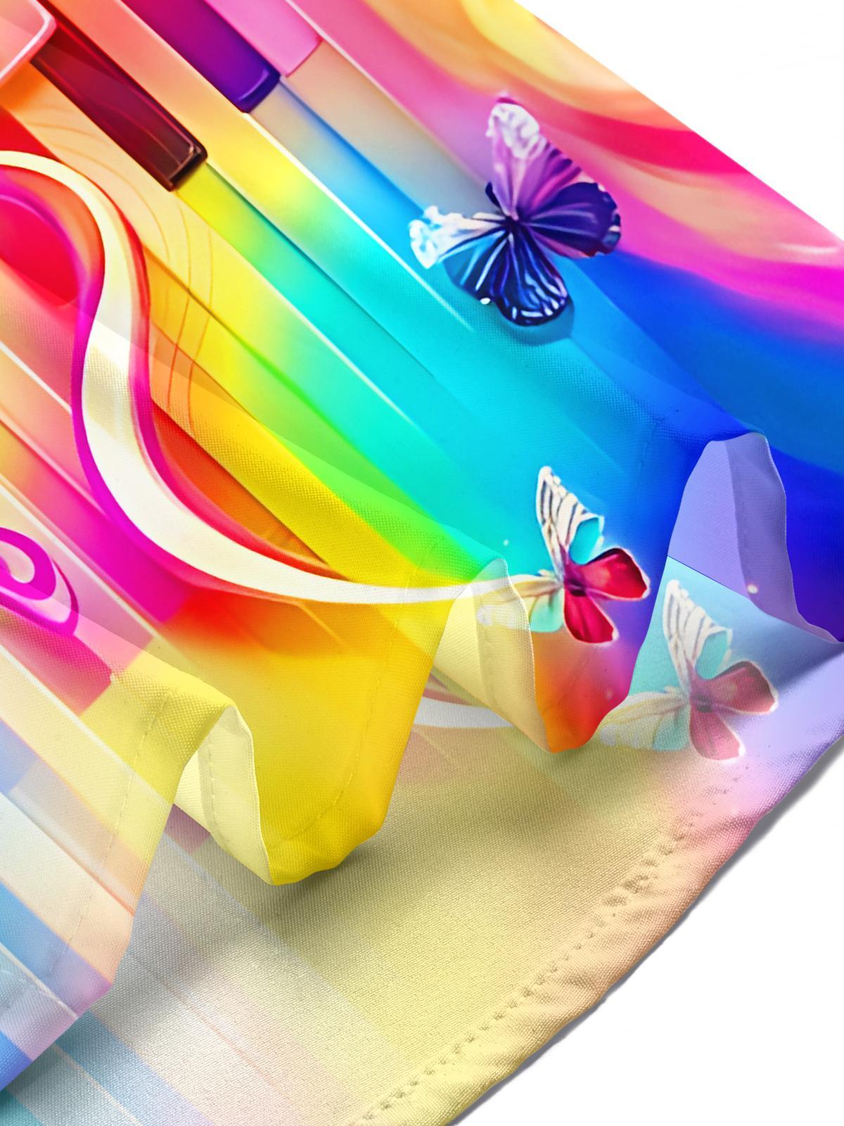 Colorful Gradient Music Piano Keys Butterflies And Bees Men's Pocket Short Sleeve Shirts