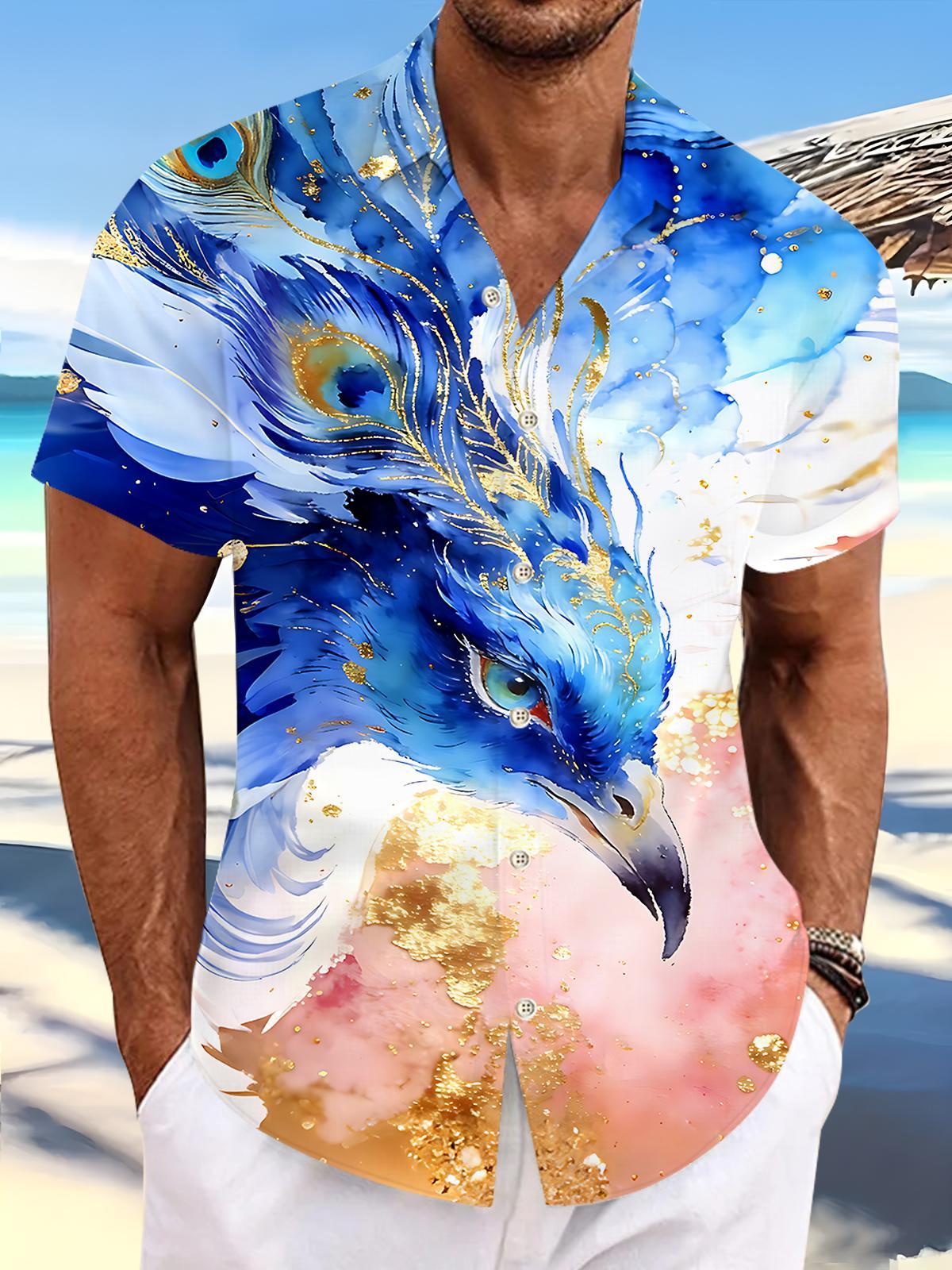 Animals Peacock Men's Pocket Short Sleeve Shirts