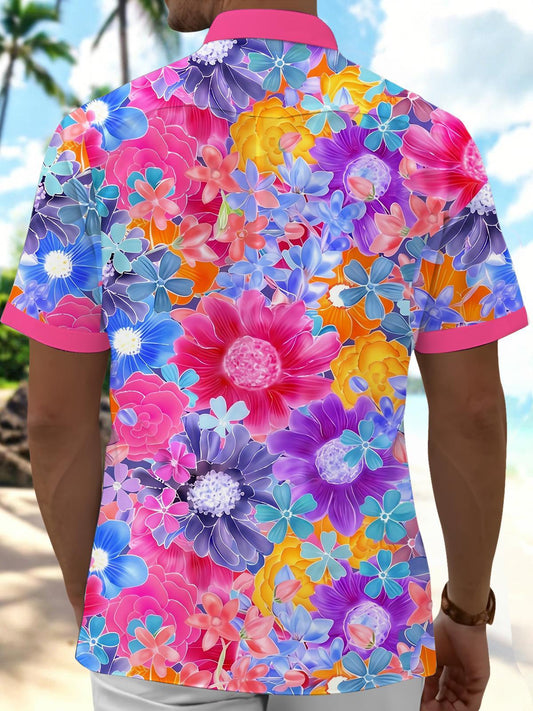 Hawaiian Colorful Tropical Floral Men's Pocket Short Sleeve Shirts