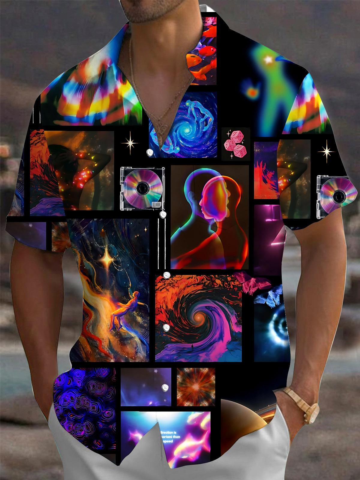 Colorful Abstract Art Print Men's Pocket Short Sleeve Shirts