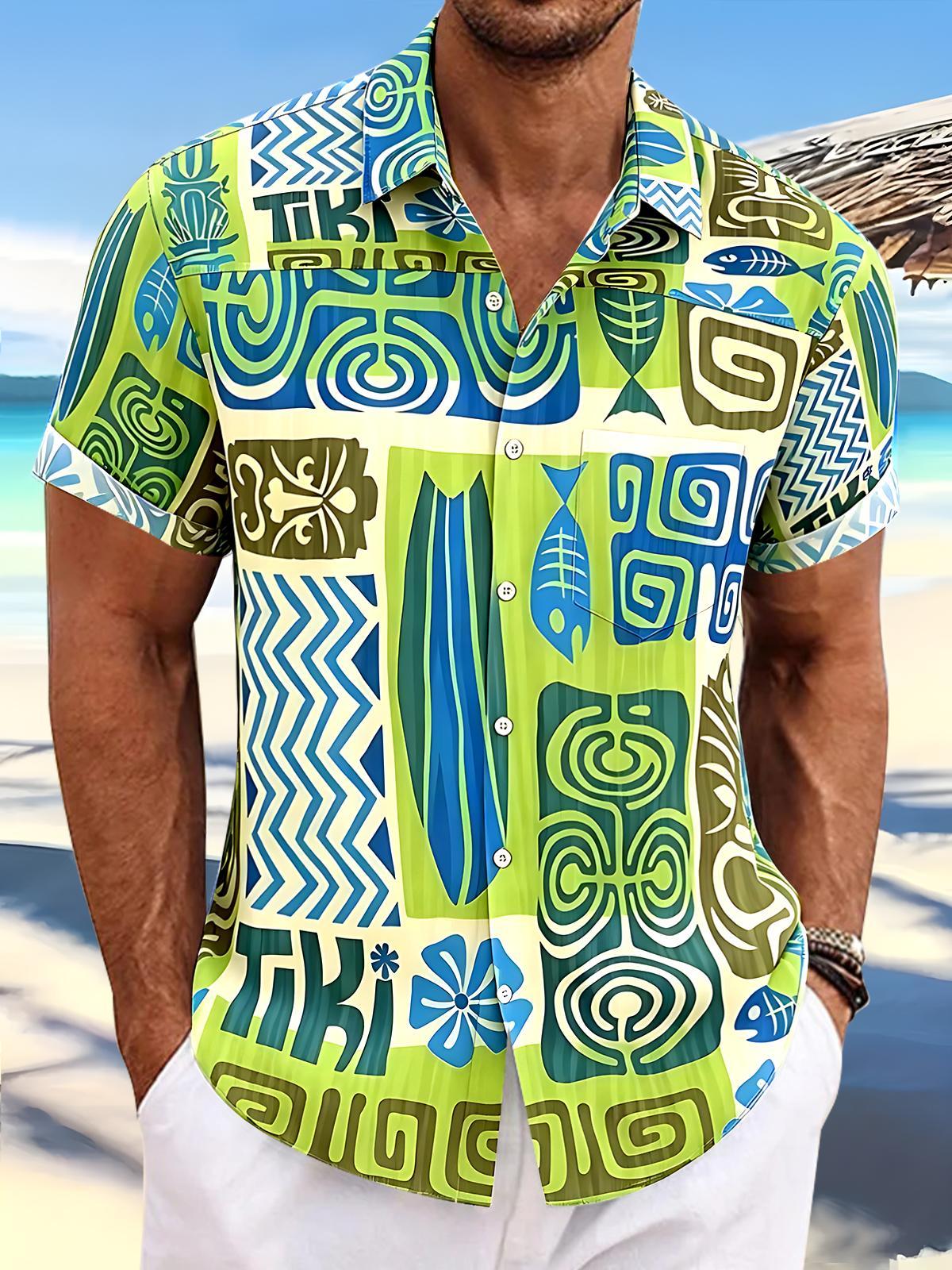 Geometry Fish Men's Pocket Short Sleeve Shirts