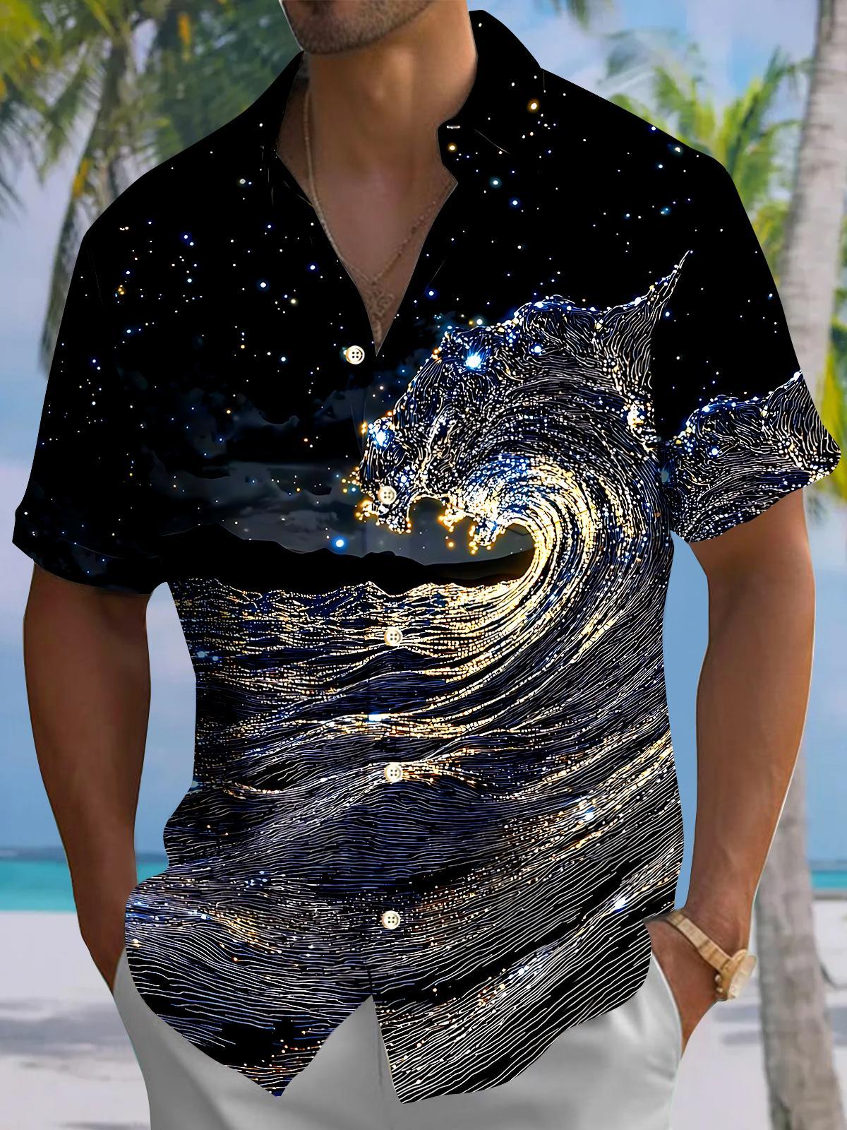 Hawaiian Sea Wave Men's Pocket Short Sleeve Shirts