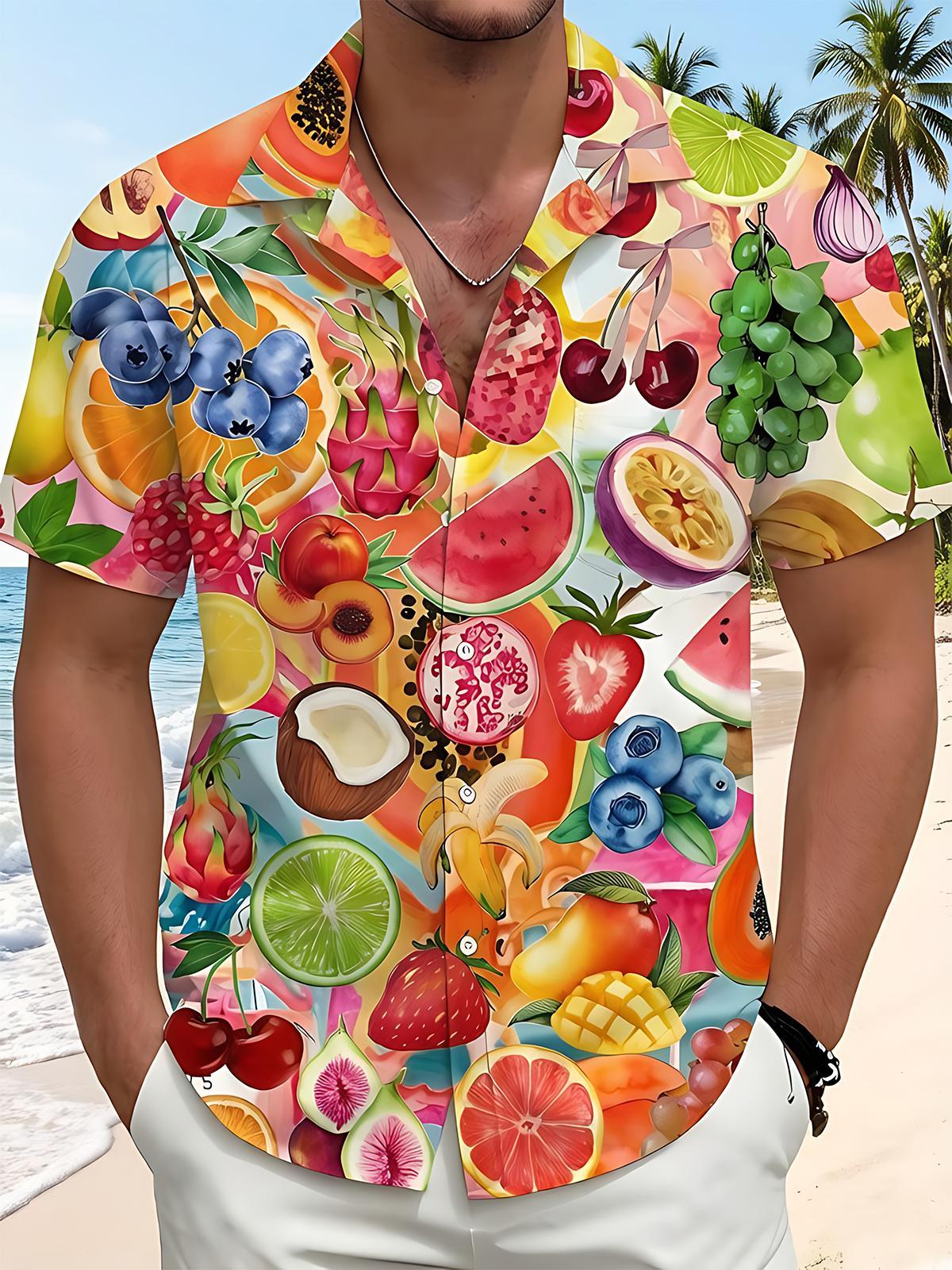 Hawaiian Tropical Colorful Fresh Fruit Men's Pocket Short Sleeve Shirts