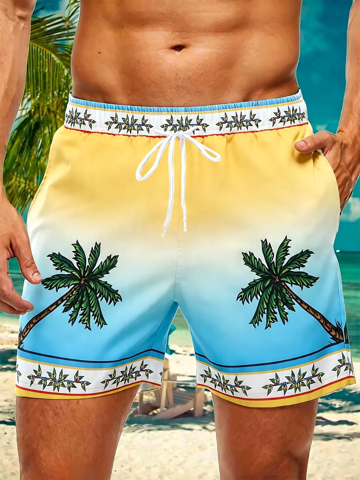 Gradient Coconut Tree Print Men's Print Pocket Shorts