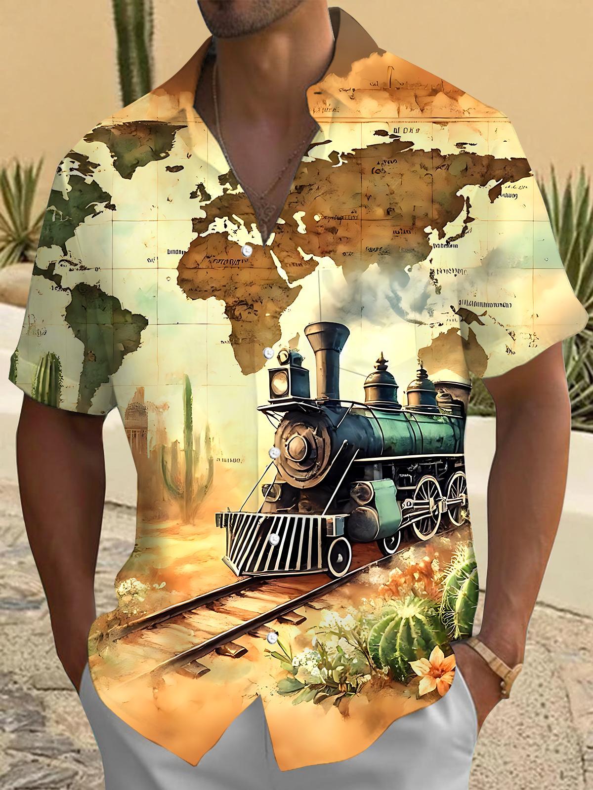 Train Desert Cactus Men's Pocket Short Sleeve Shirts