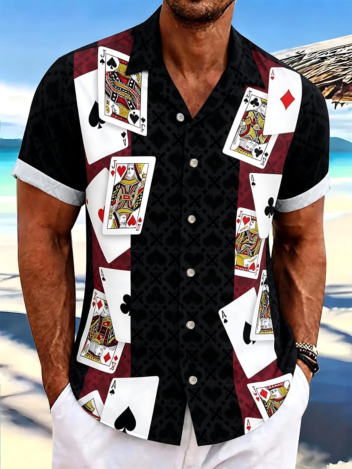 Poker Print Men's Pocket Short Sleeve Shirts