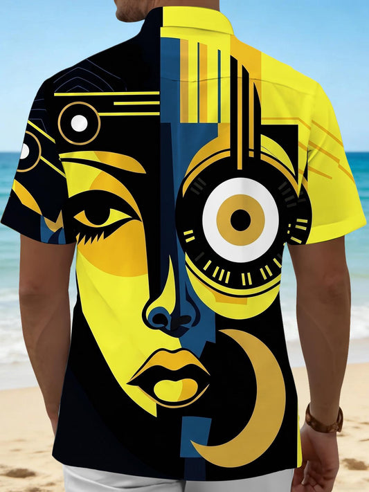 Abstract Face Art Men's Pocket Short Sleeve Shirts