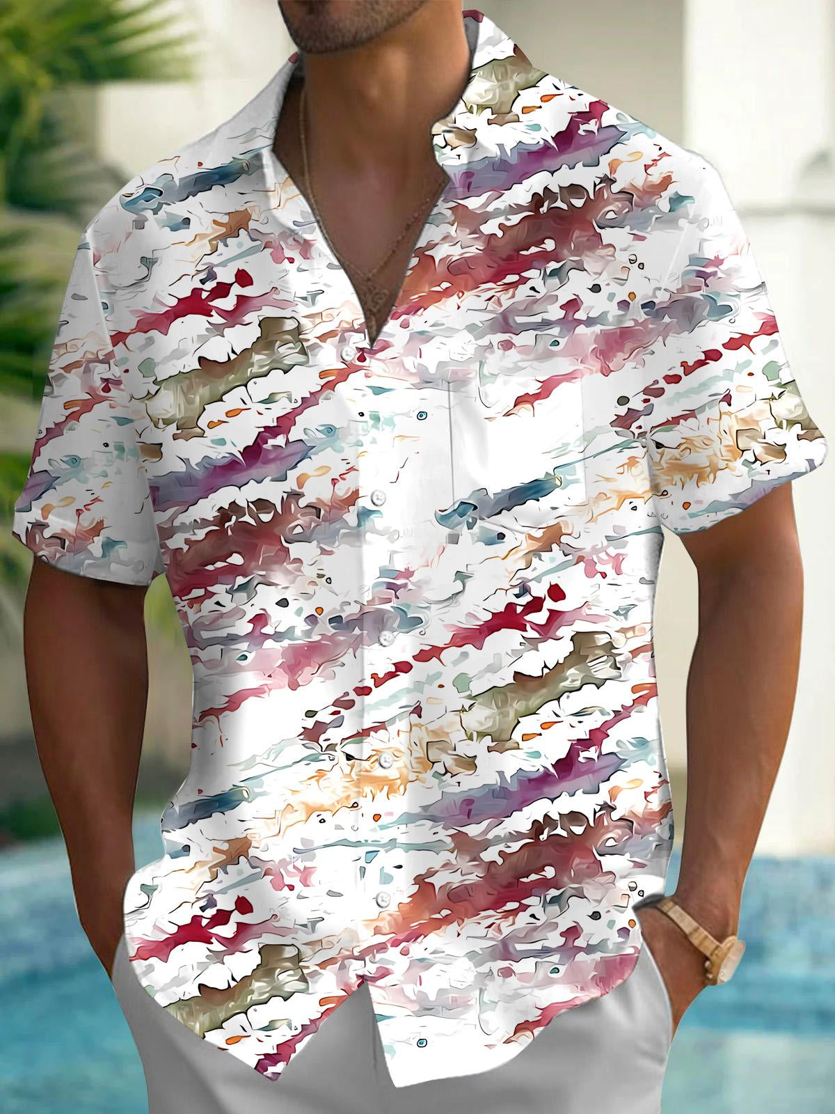 Abstract Gradient Print Men's Pocket Short Sleeve Shirts