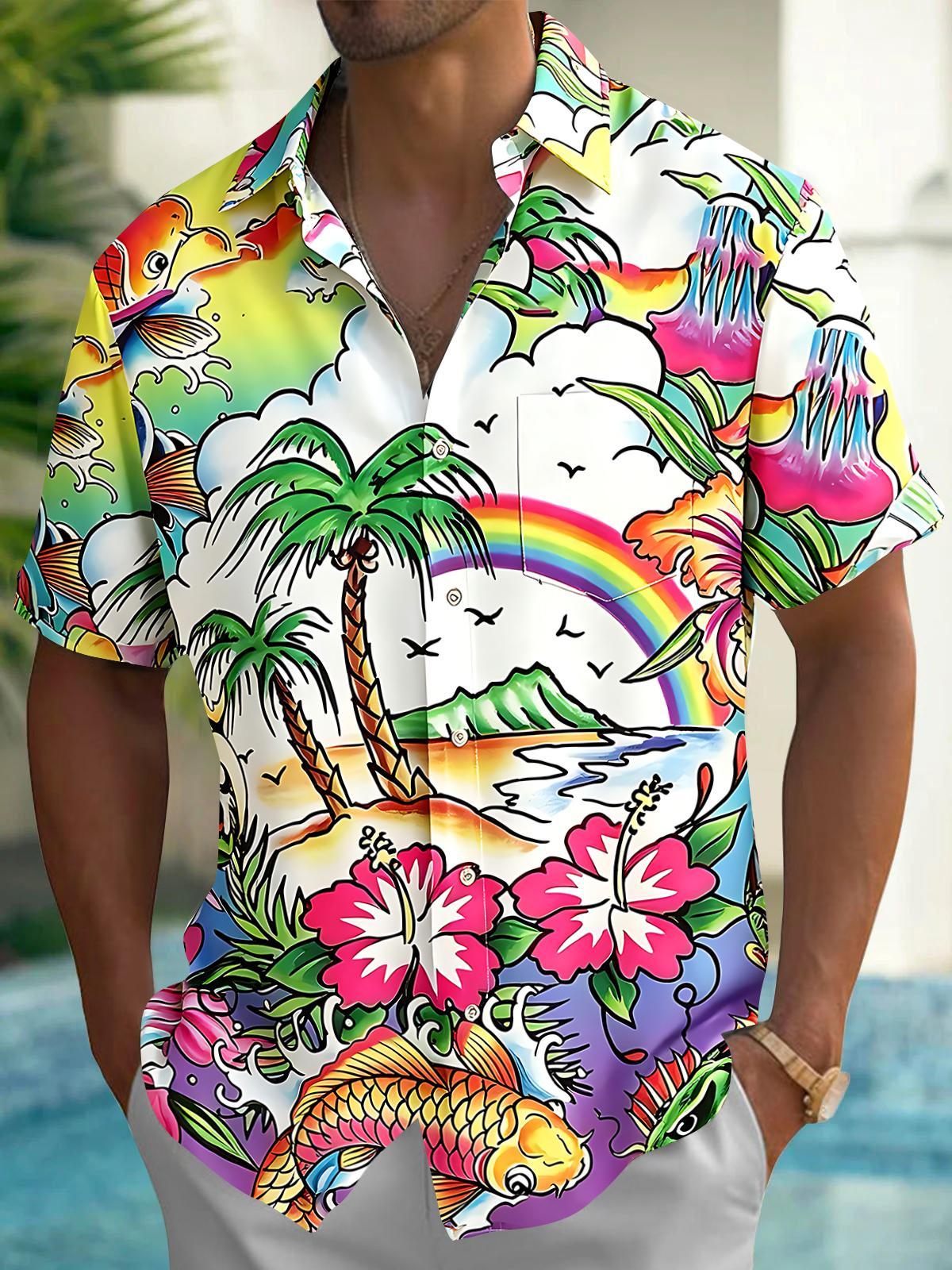Hawaiian Coconut Tree Men's Pocket Short Sleeve Shirts