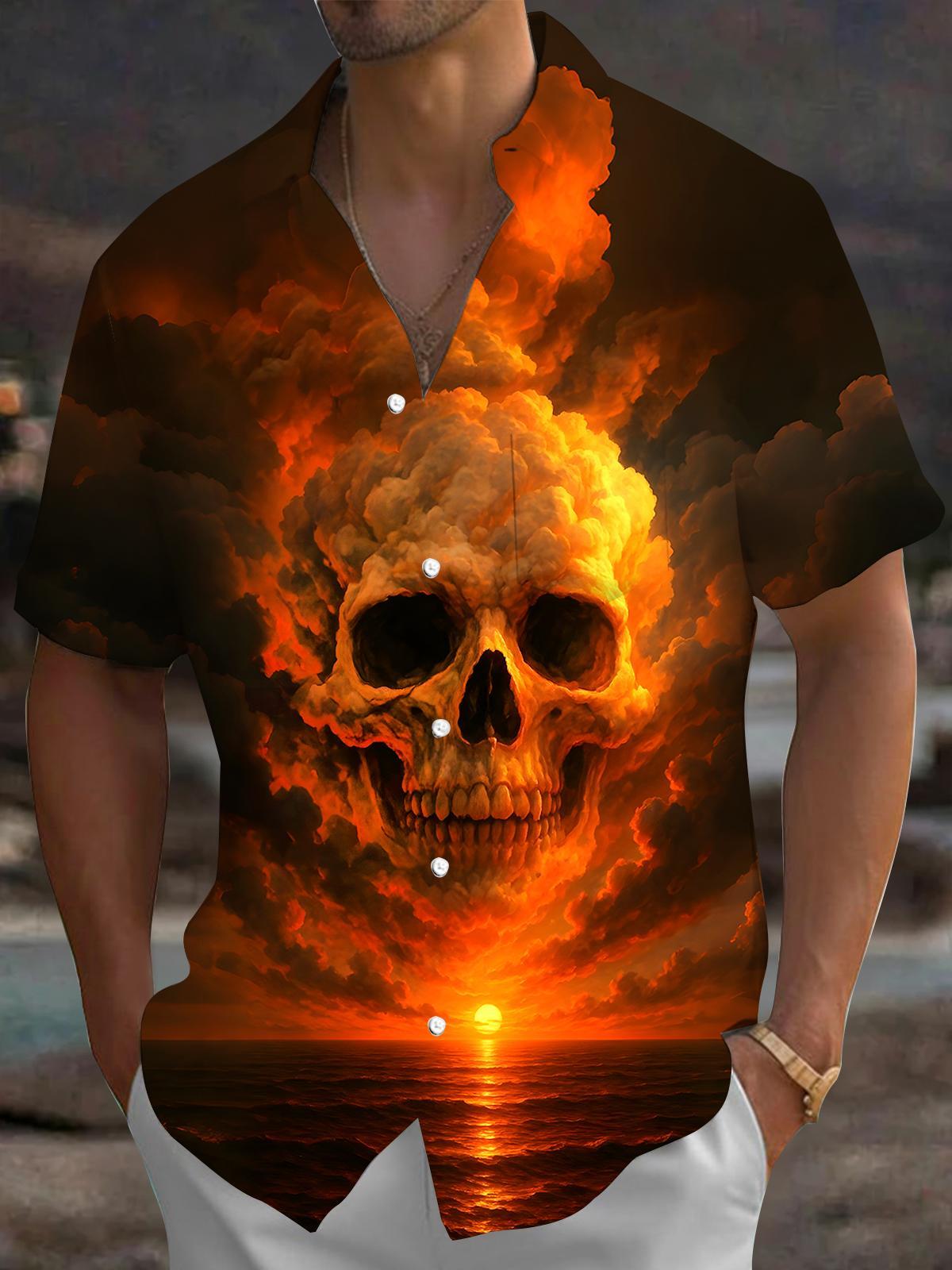 Skull Sunset Men's Pocket Short Sleeve Shirts