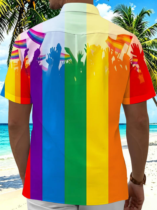 Colorful Pride Month Flag Men's Pocket Short Sleeve Shirts