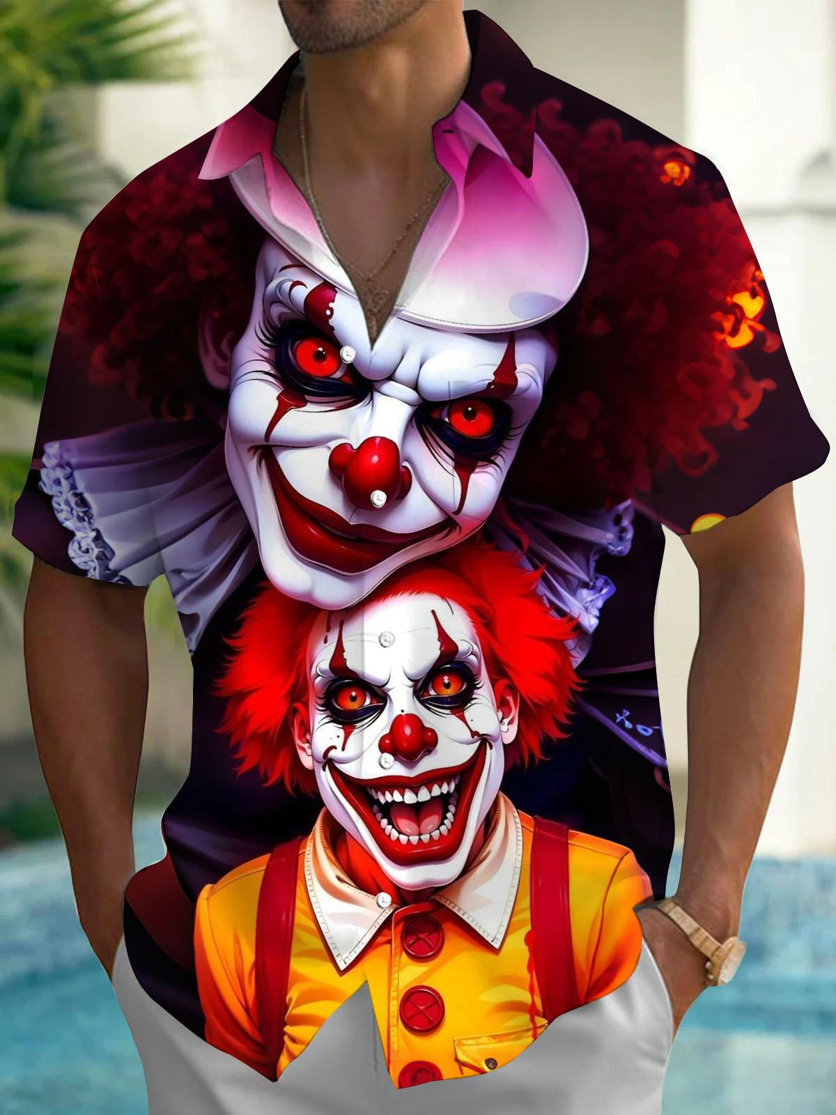 Joker Print Men's Pocket Short Sleeve Shirts