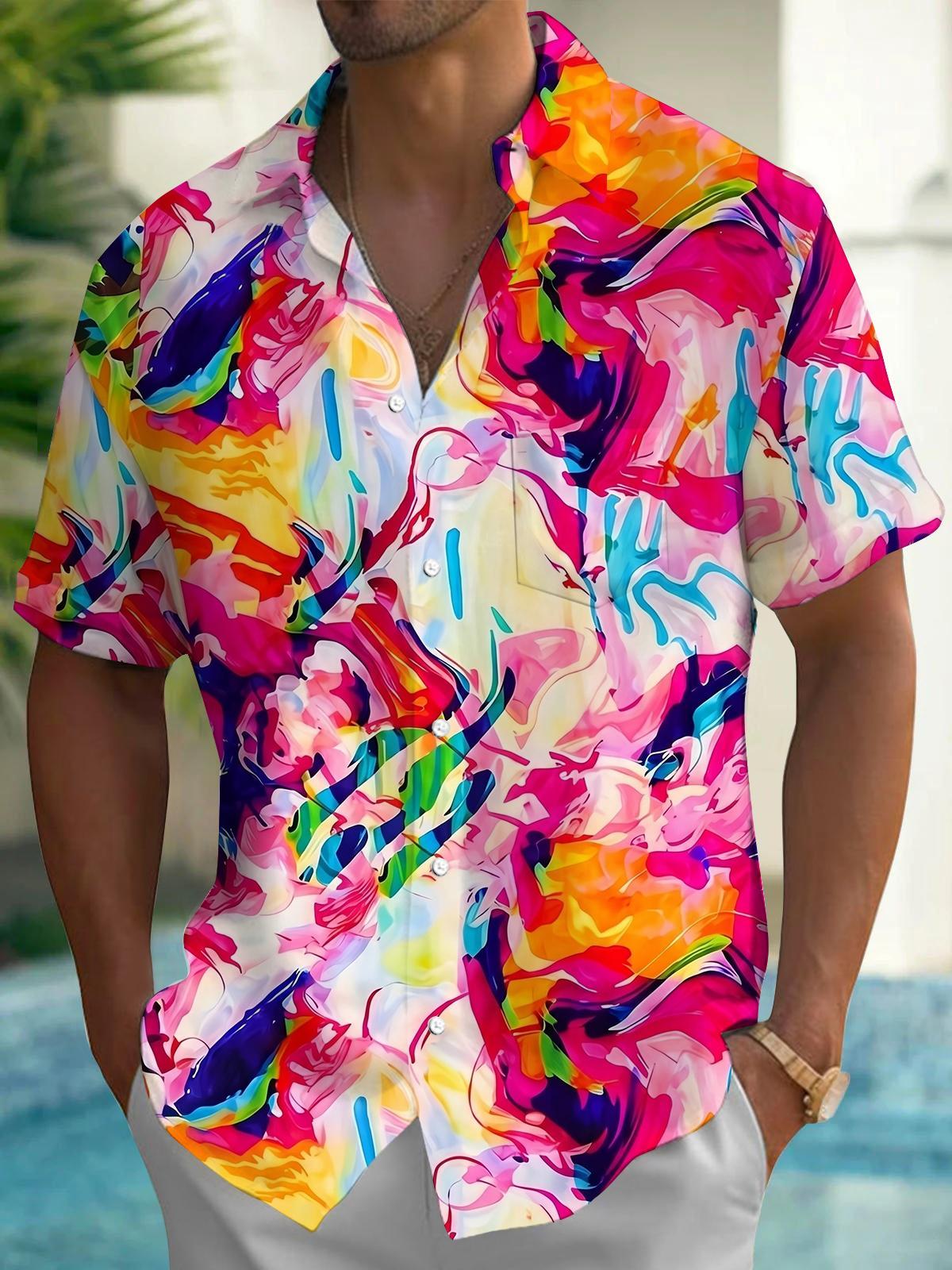 Colorful Abstract Tie-Dye Vortex Men's Pocket Short Sleeve Shirts
