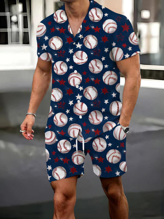 Independence Day Baseball Print Men's Print Pocket Shorts