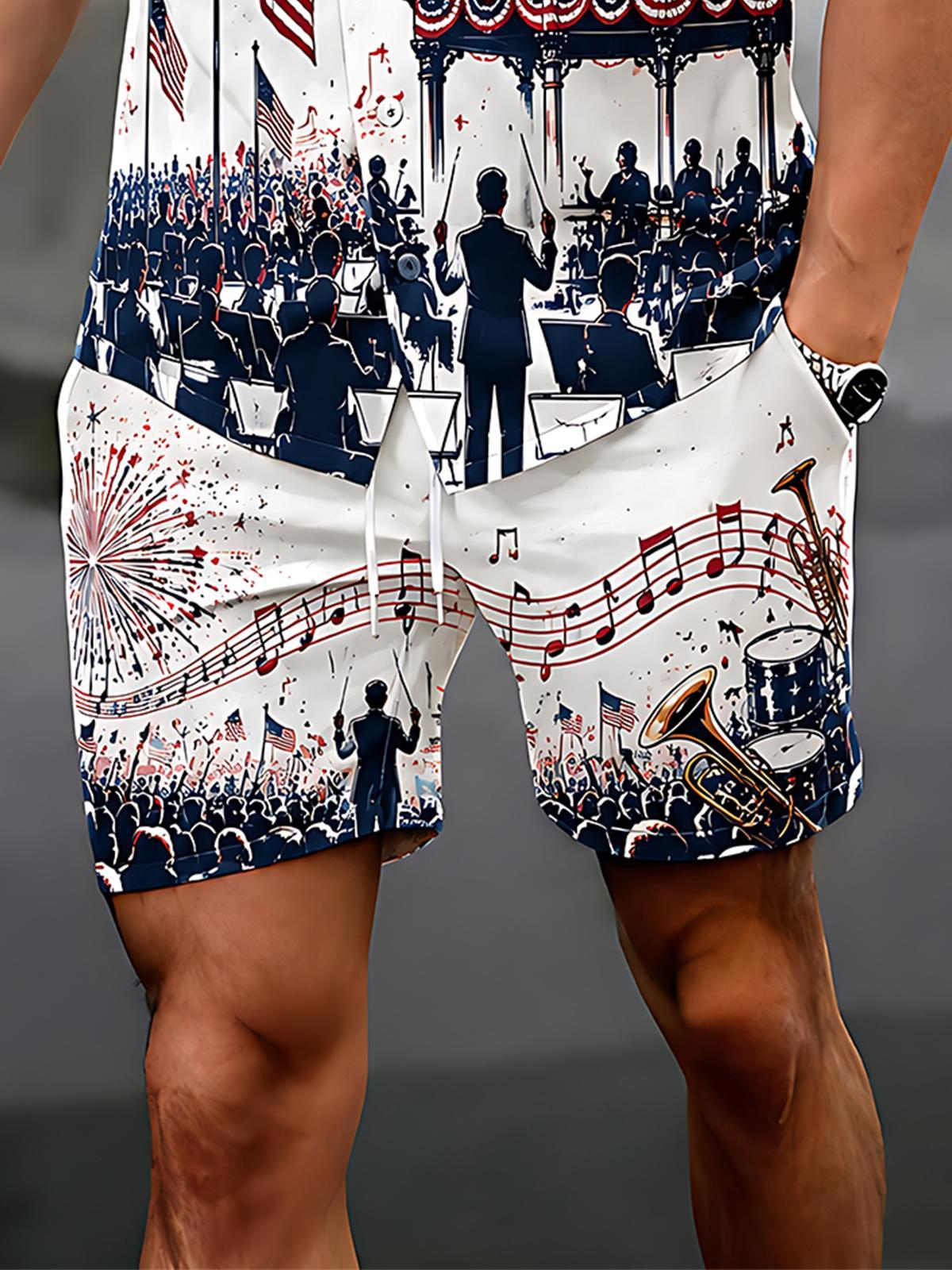 Independence Day American Fireworks Concert Men's Pocket Short Sleeve Set