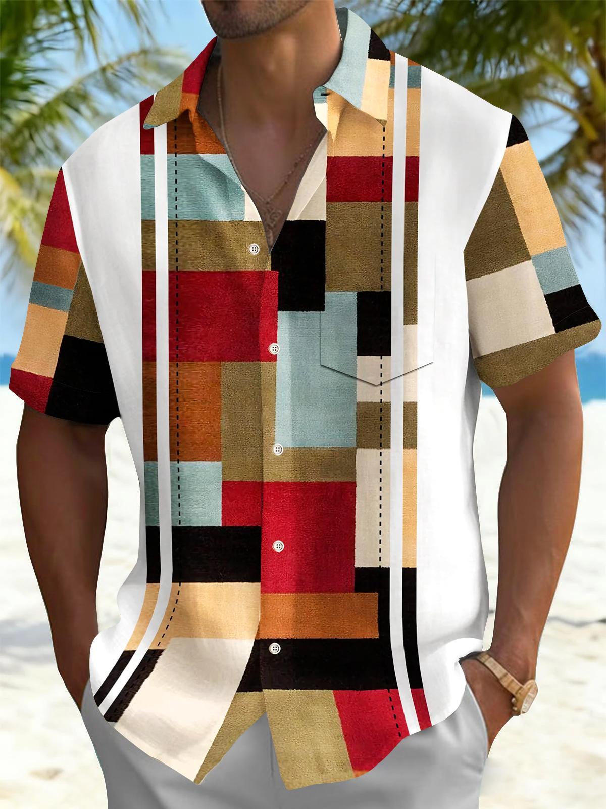 Colorful Geometry Men's Pocket Short Sleeve Shirts