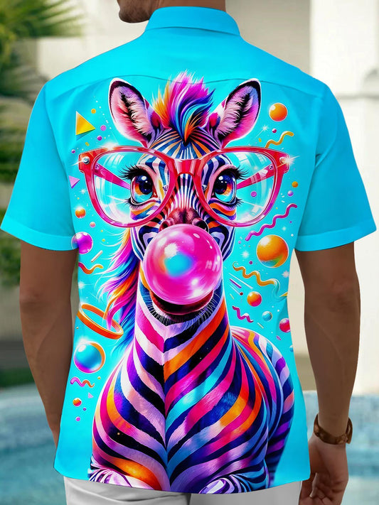 Funny Zebra Men's Pocket Short Sleeve Shirts