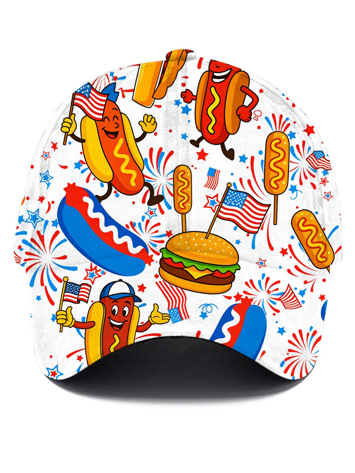 American Flag Hot Dog Burger Funny Print Men's Print Baseball Cap