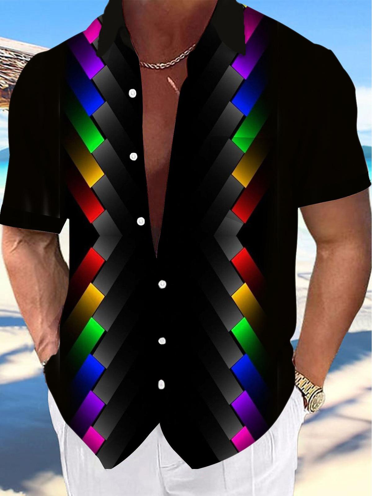 Geometric Print Men's Pocket Short Sleeve Shirts