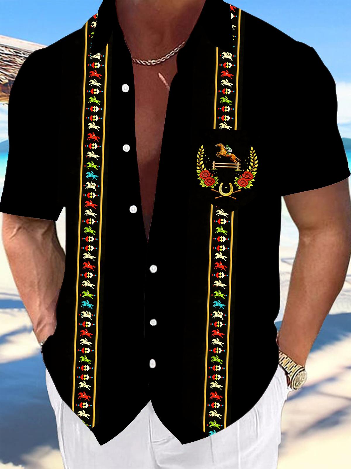 Horse Racing Men's Pocket Short Sleeve Shirts