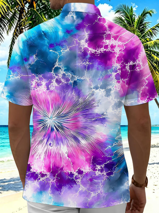 Abstract Tie-Dye Burst Radial Pattern Men's Pocket Short Sleeve Shirts