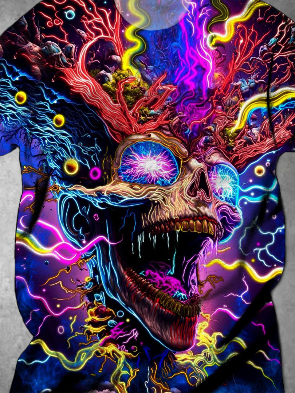 Skull Round Neck Short Sleeve Men's T-shirt