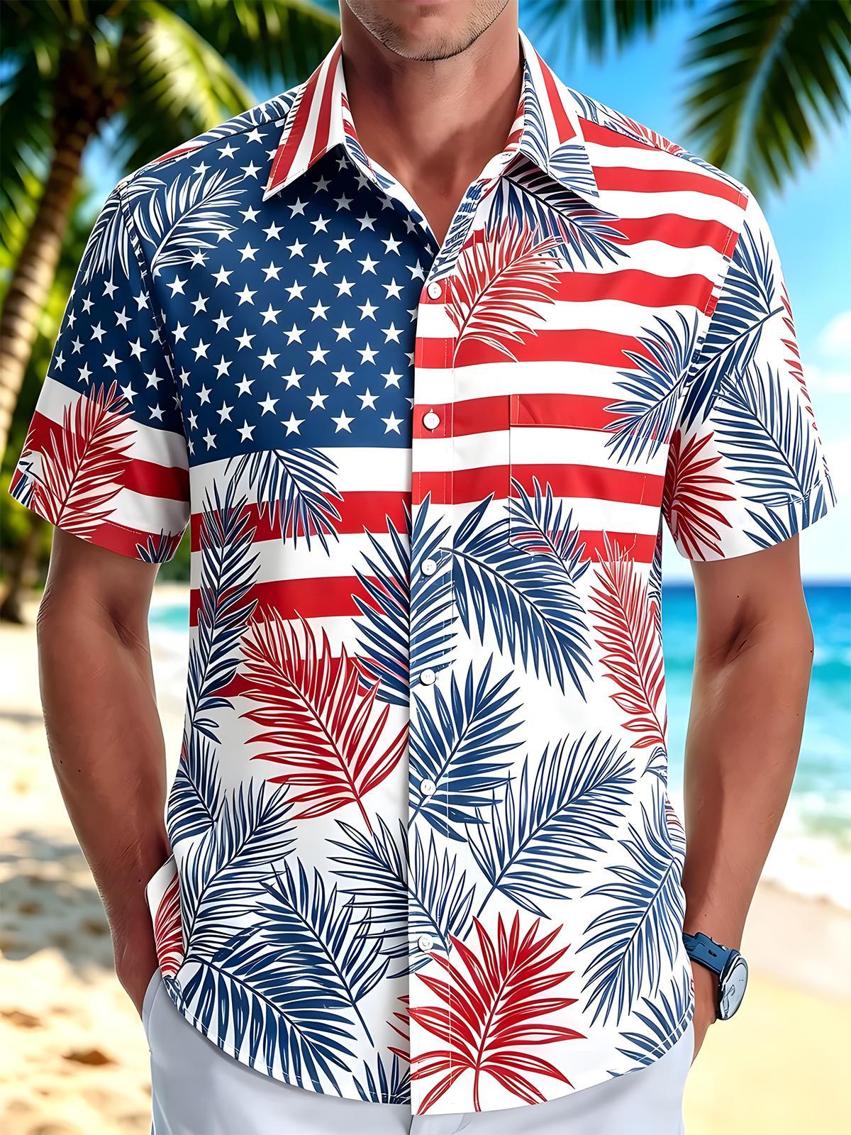 American Flag Leaf Men's Pocket Short Sleeve Shirts