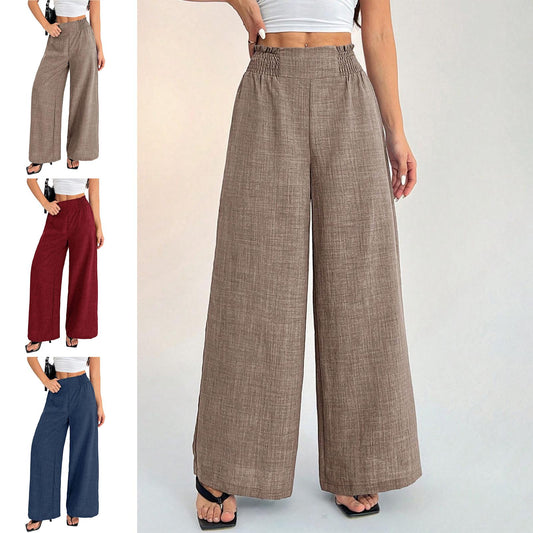 Womens Wide Leg Pants Elastic Waist Summer Lounge Pants Flowy Straight Leg Trousers for Travel Dating Leisure dependable