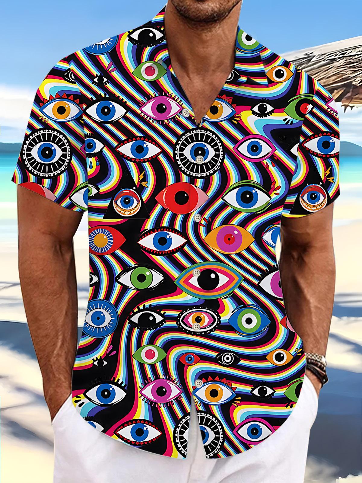 Abstract Eye Print Men's Pocket Short Sleeve Shirts