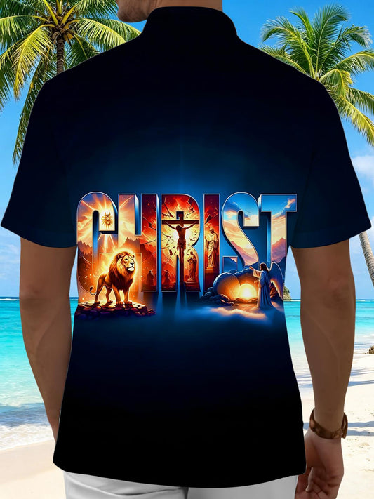 Dark Christ Lion Cross Men's Pocket Short Sleeve Shirts
