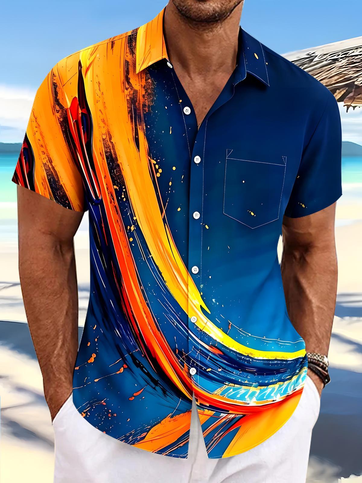 Abstract Tie Dye Men's Pocket Short Sleeve Shirts