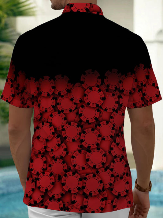 Poker Chip Print Men's Pocket Short Sleeve Shirts