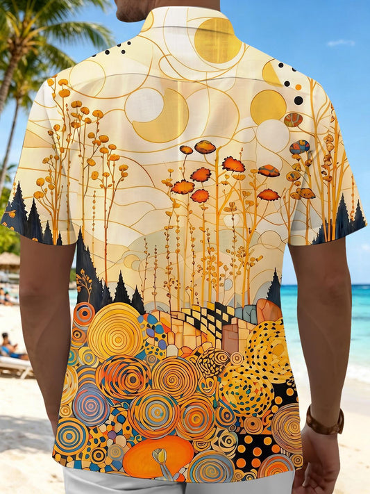 Abstract Art Gold Sun Men's Pocket Short Sleeve Shirts
