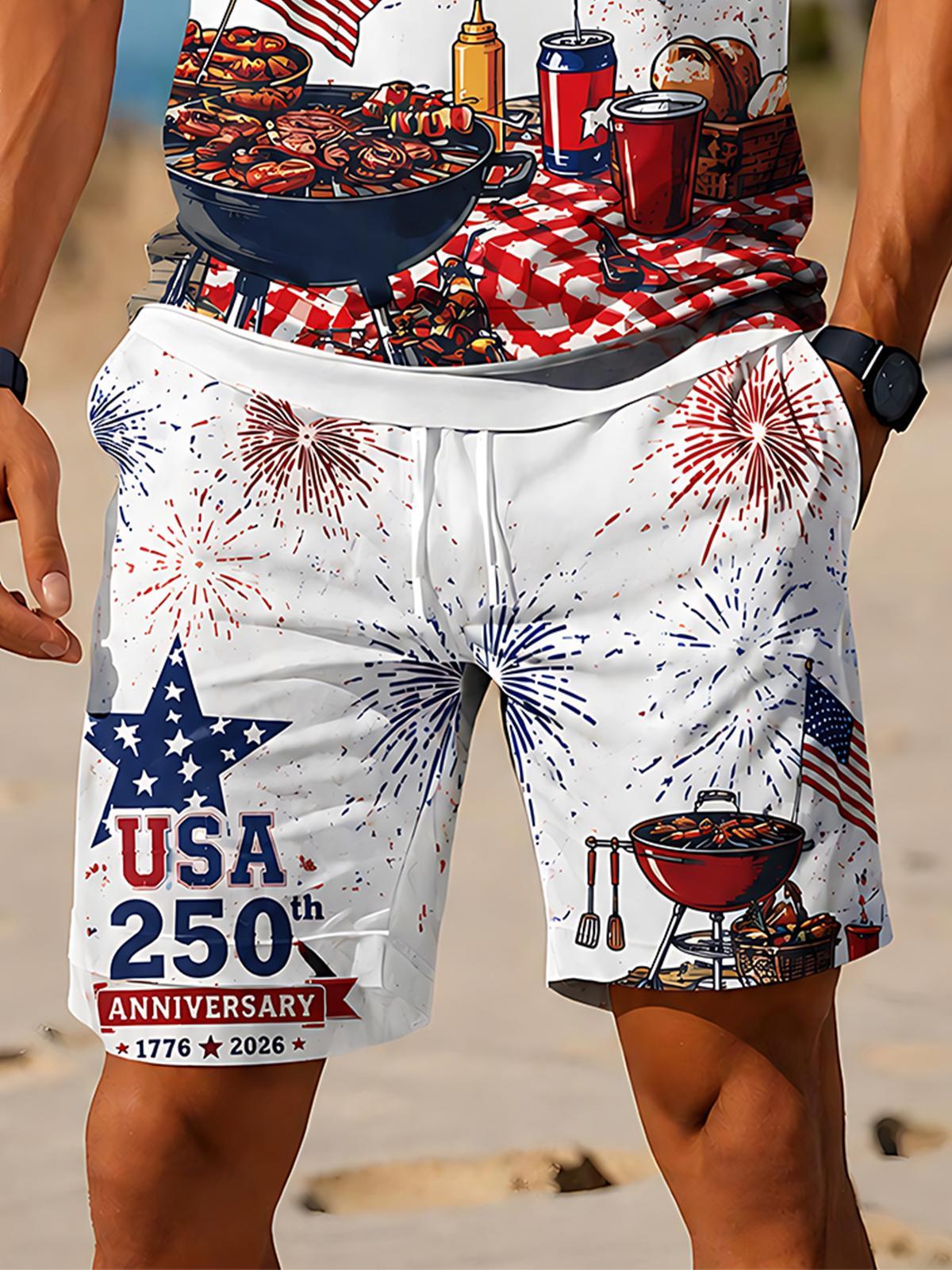 Independence Day USA 250th Anniversary BBQ Party Men's Short Sleeve Zipper Polo Set