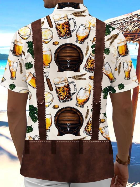 Fun Oktoberfest Beer Traditional Suspender Men's Pocket Short Sleeve Shirts