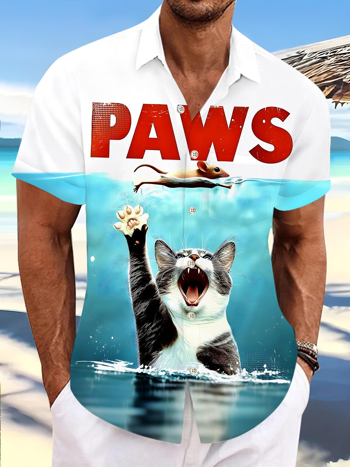 Cat Paws Men's Pocket Short Sleeve Shirts