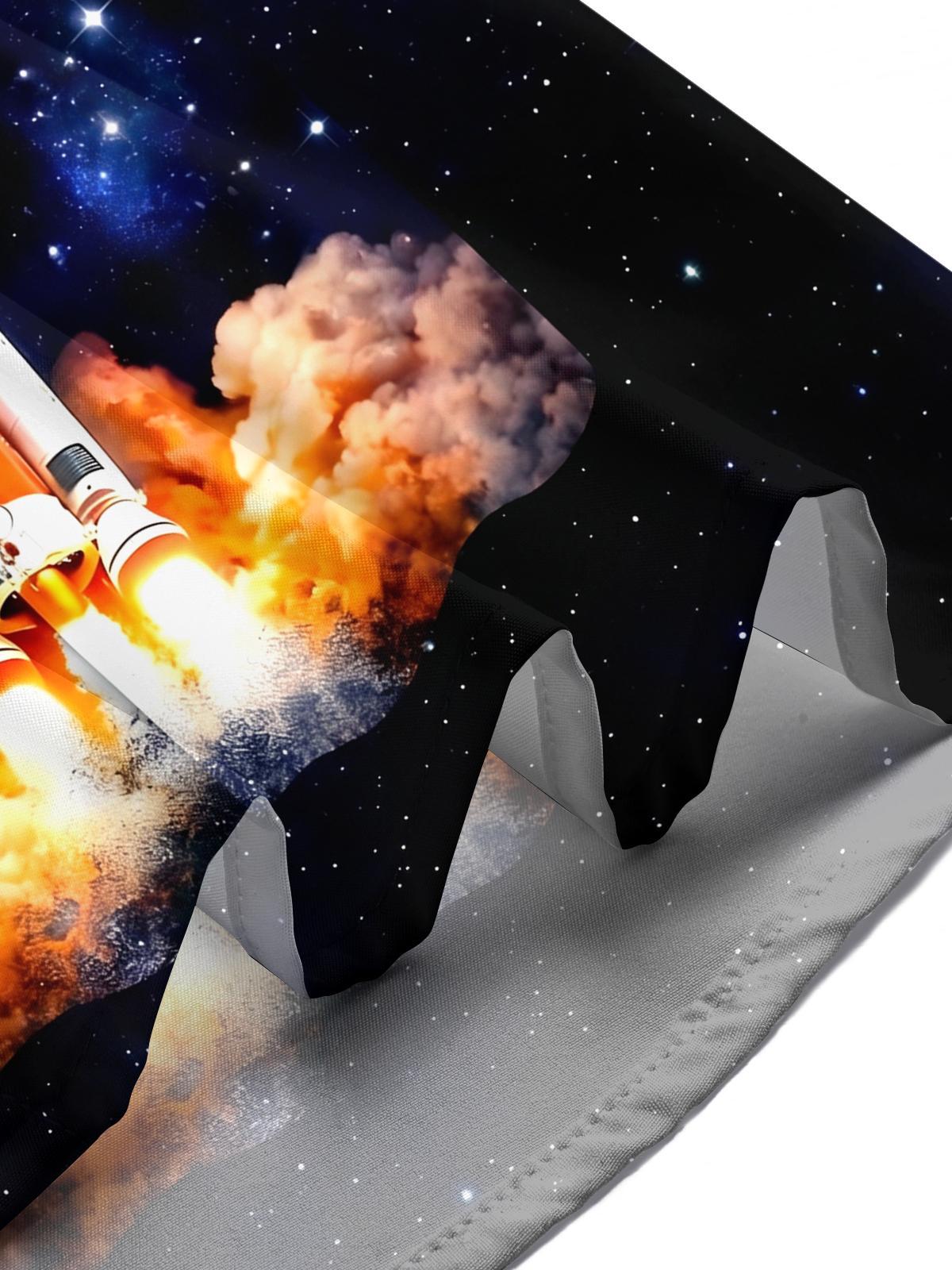 Space Rocket Launch Lunar Exploration Men's Pocket Short Sleeve Shirts