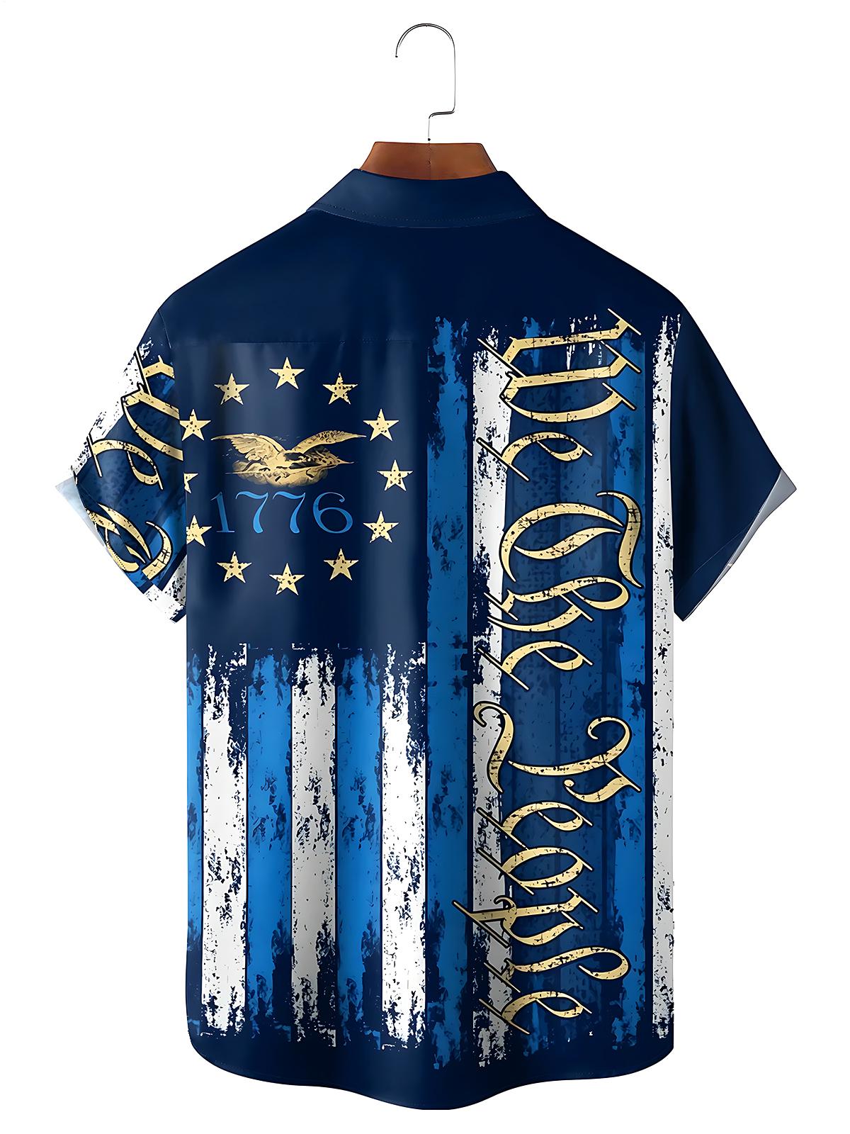 1776 We The People American Flag Men's Pocket Short Sleeve Shirts
