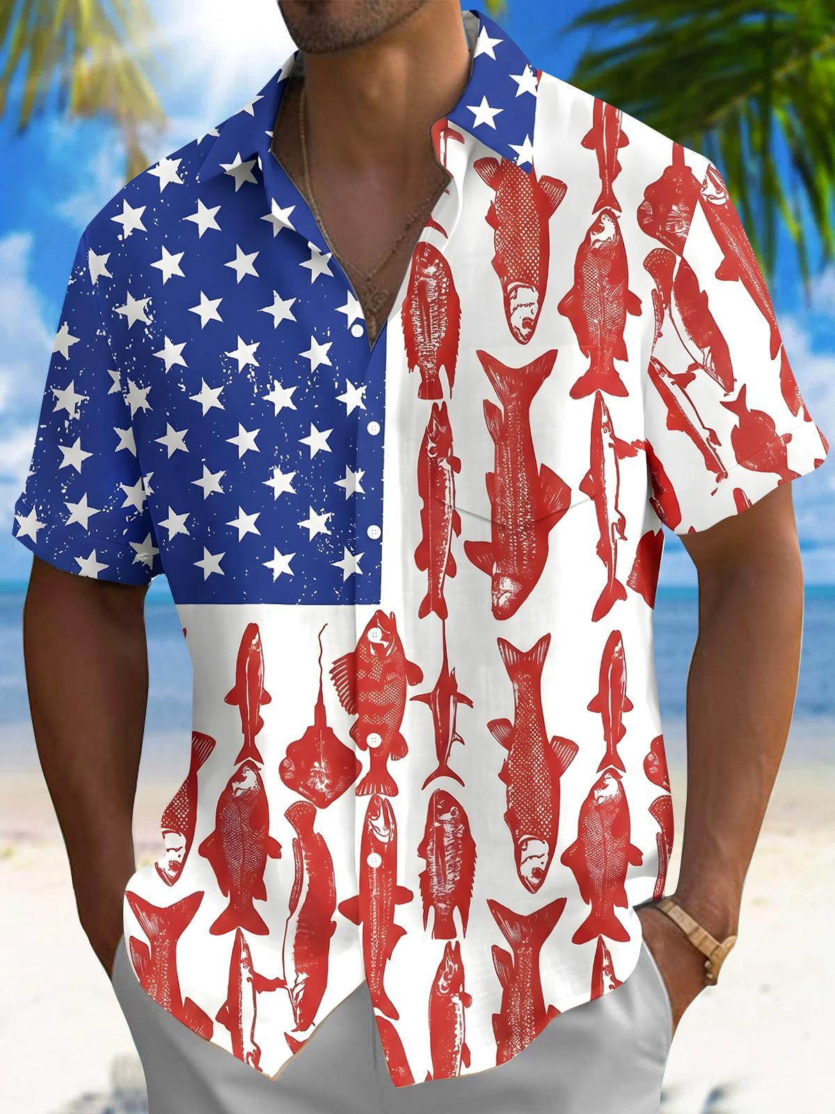 Independence Fish Men's Pocket Short Sleeve Shirts