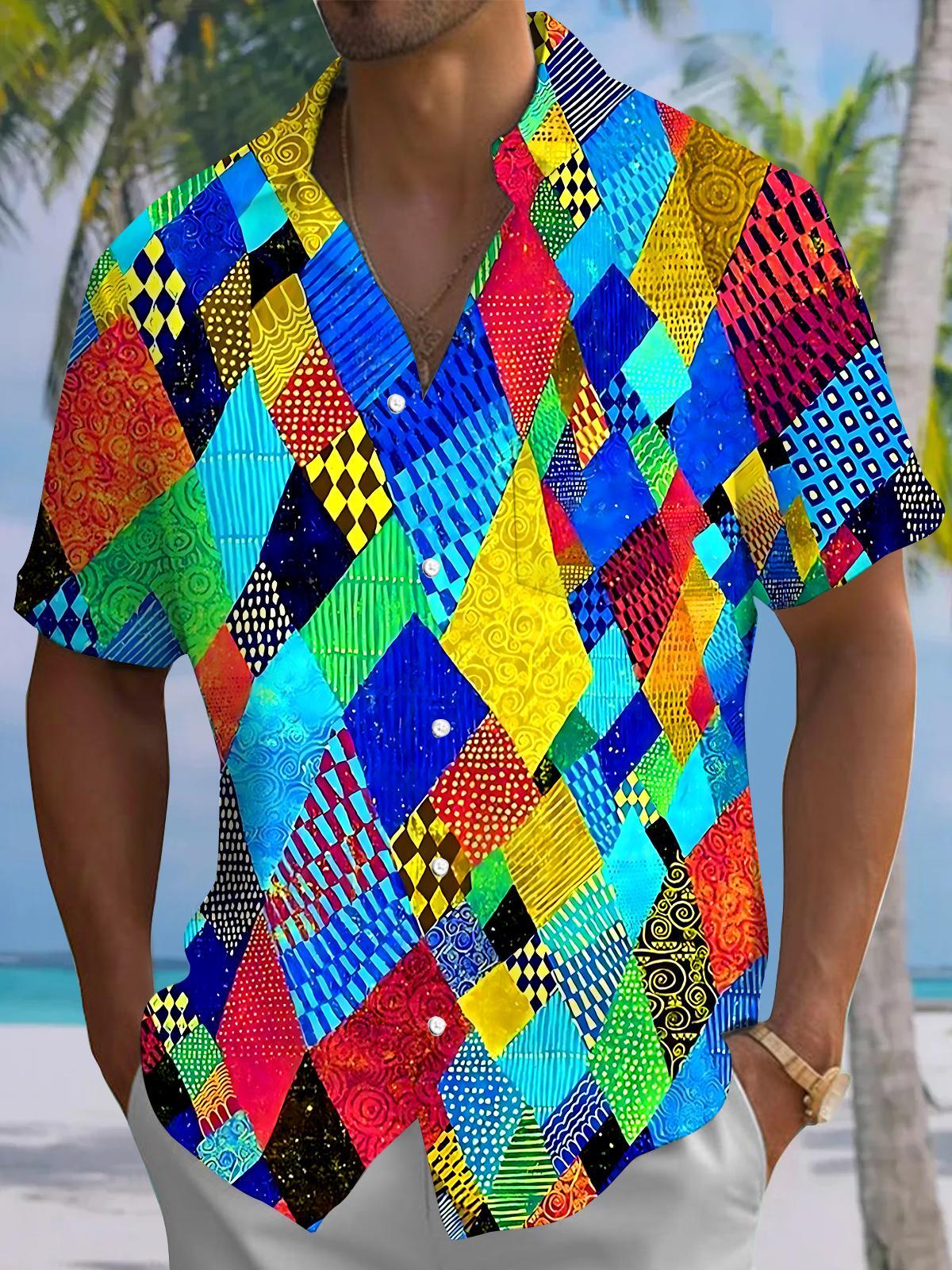 Colorful Geometry Men's Pocket Short Sleeve Shirts