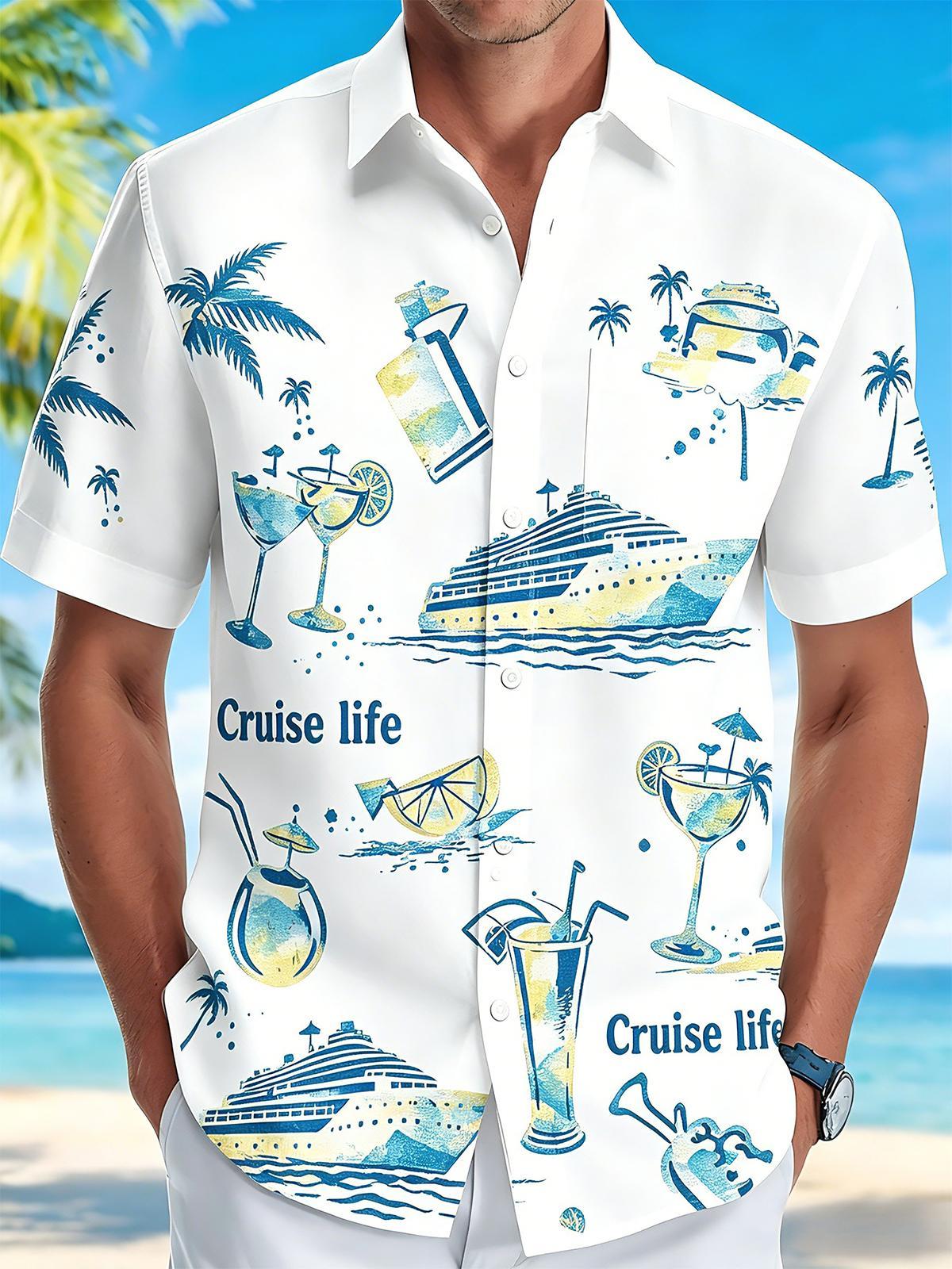 Hawaiian Cruise Vacation Cocktail Men's Pocket Short Sleeve Shirts