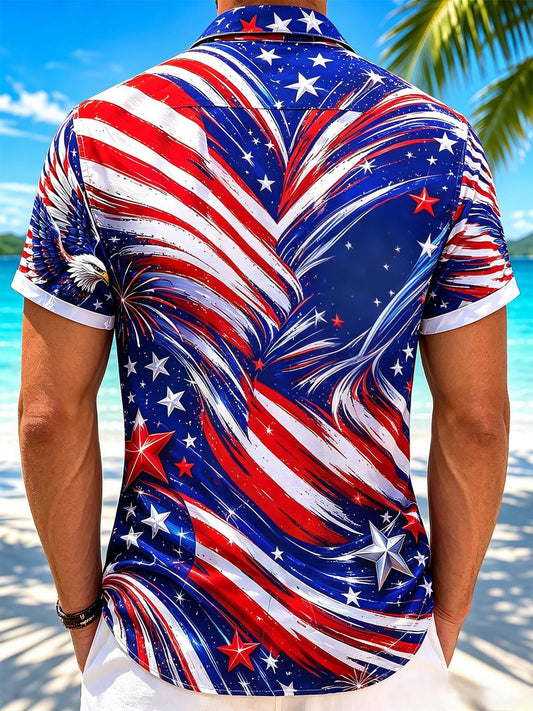 Funny American Eagle USA Flag Firework Independence Day Men's Pocket Short Sleeve Shirts