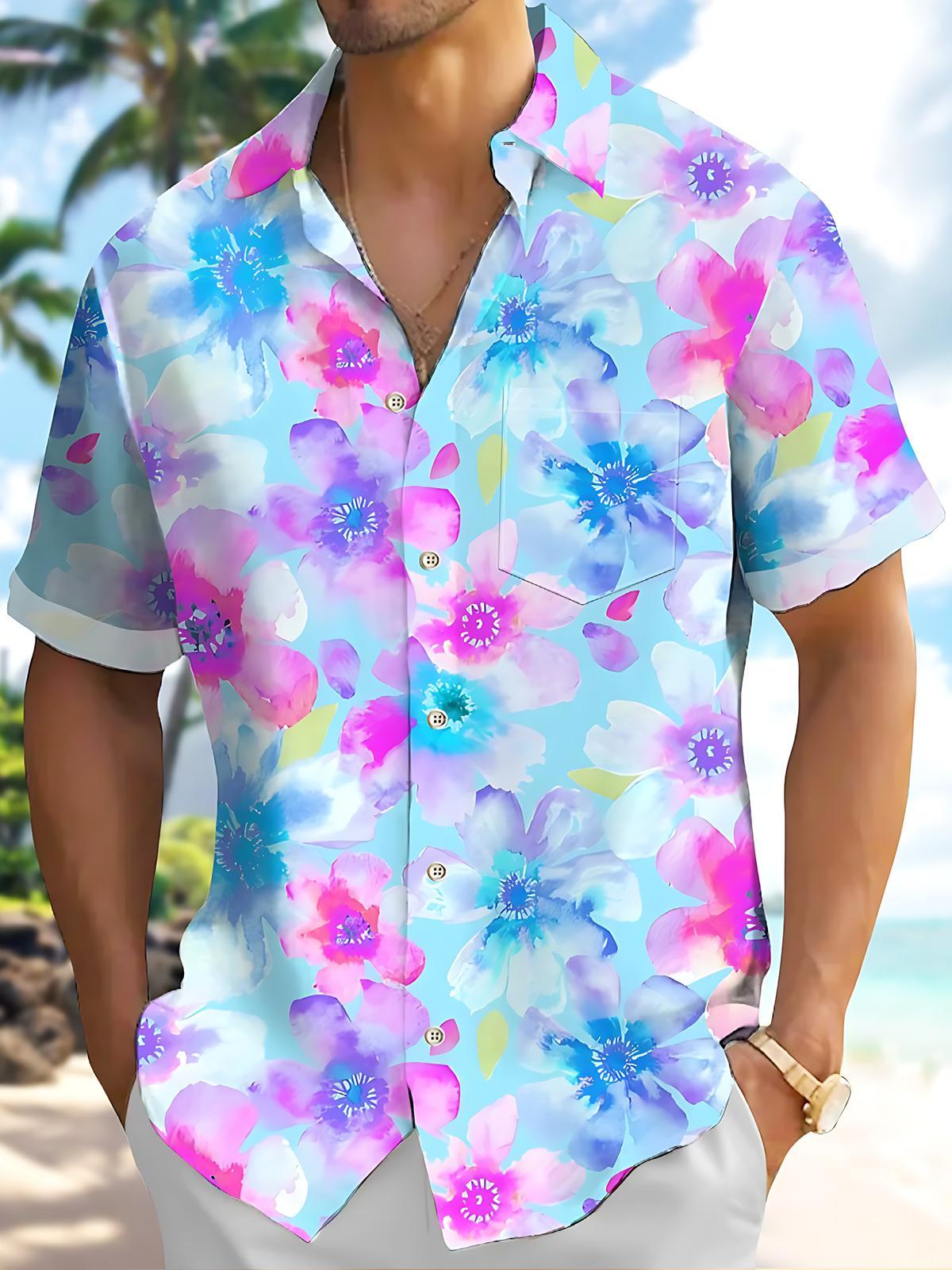 Floral Print Men's Pocket Short Sleeve Shirts