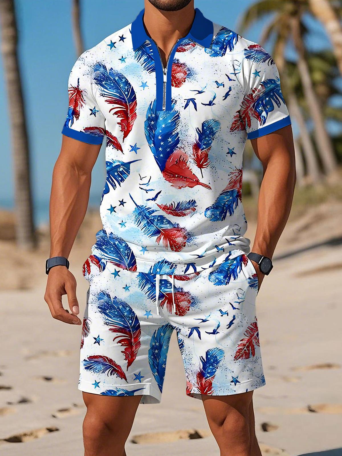 Independence Day American Flag Feather Print Men's Print Pocket Shorts