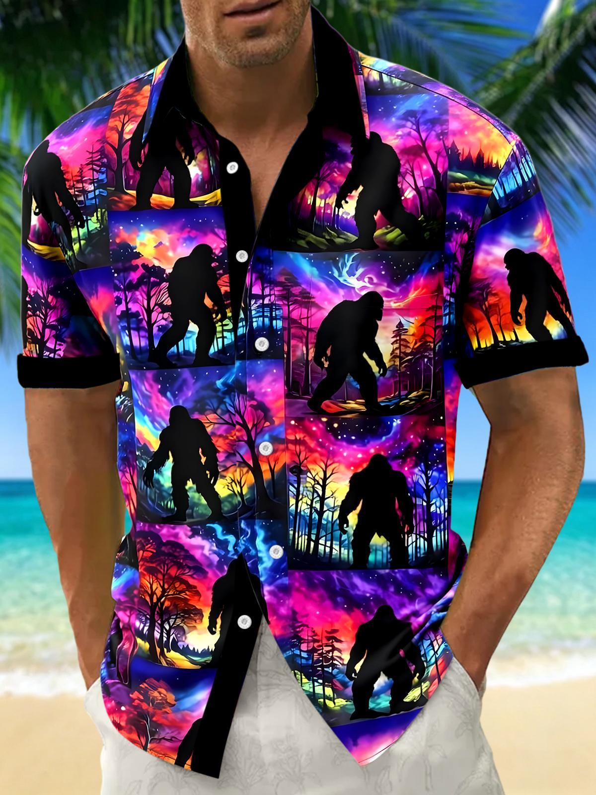 Hawaiian Forest Bigfoot Men's Pocket Short Sleeve Shirts
