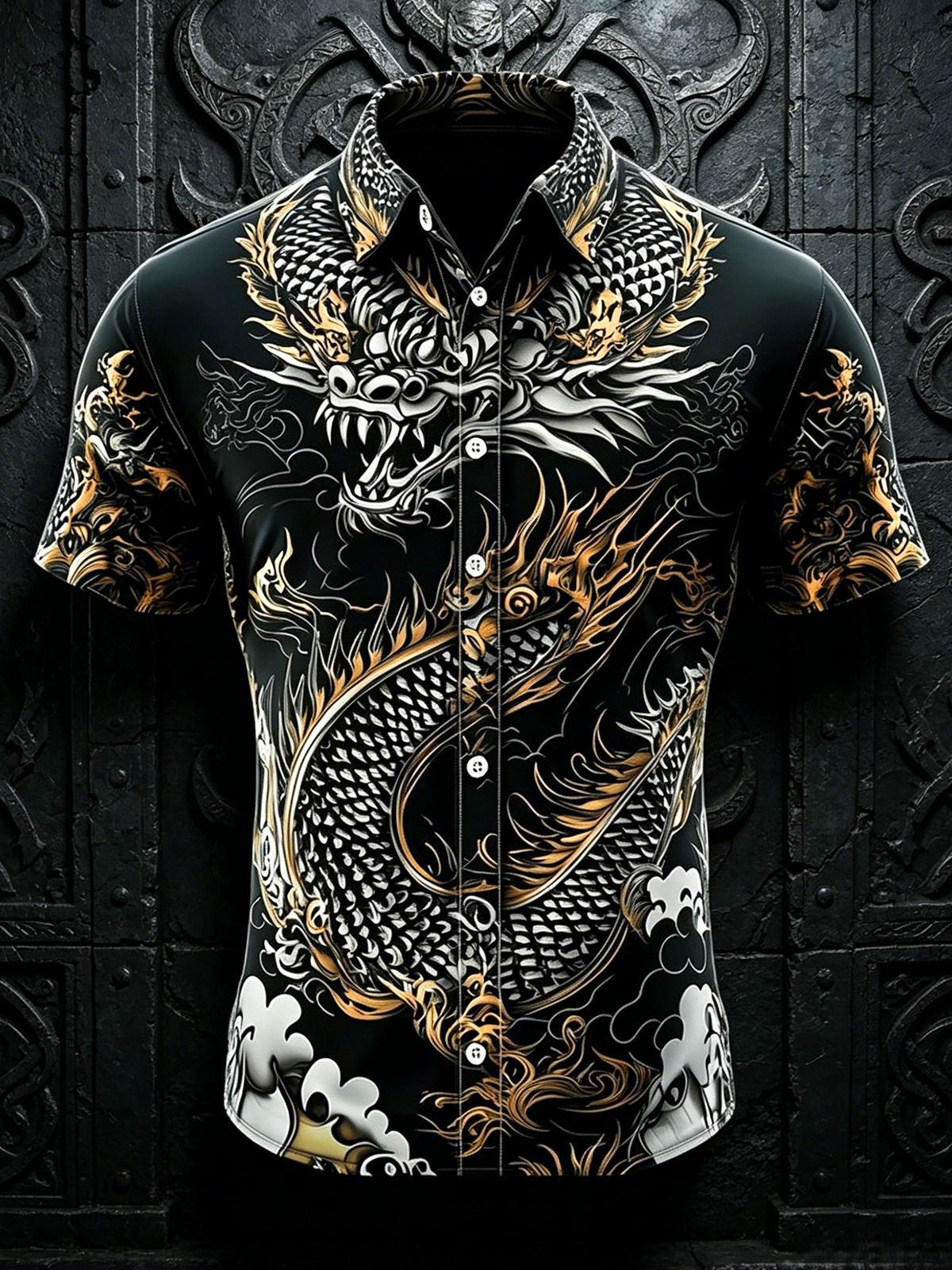 Dark Gold Dragon Men's Pocket Short Sleeve Shirts