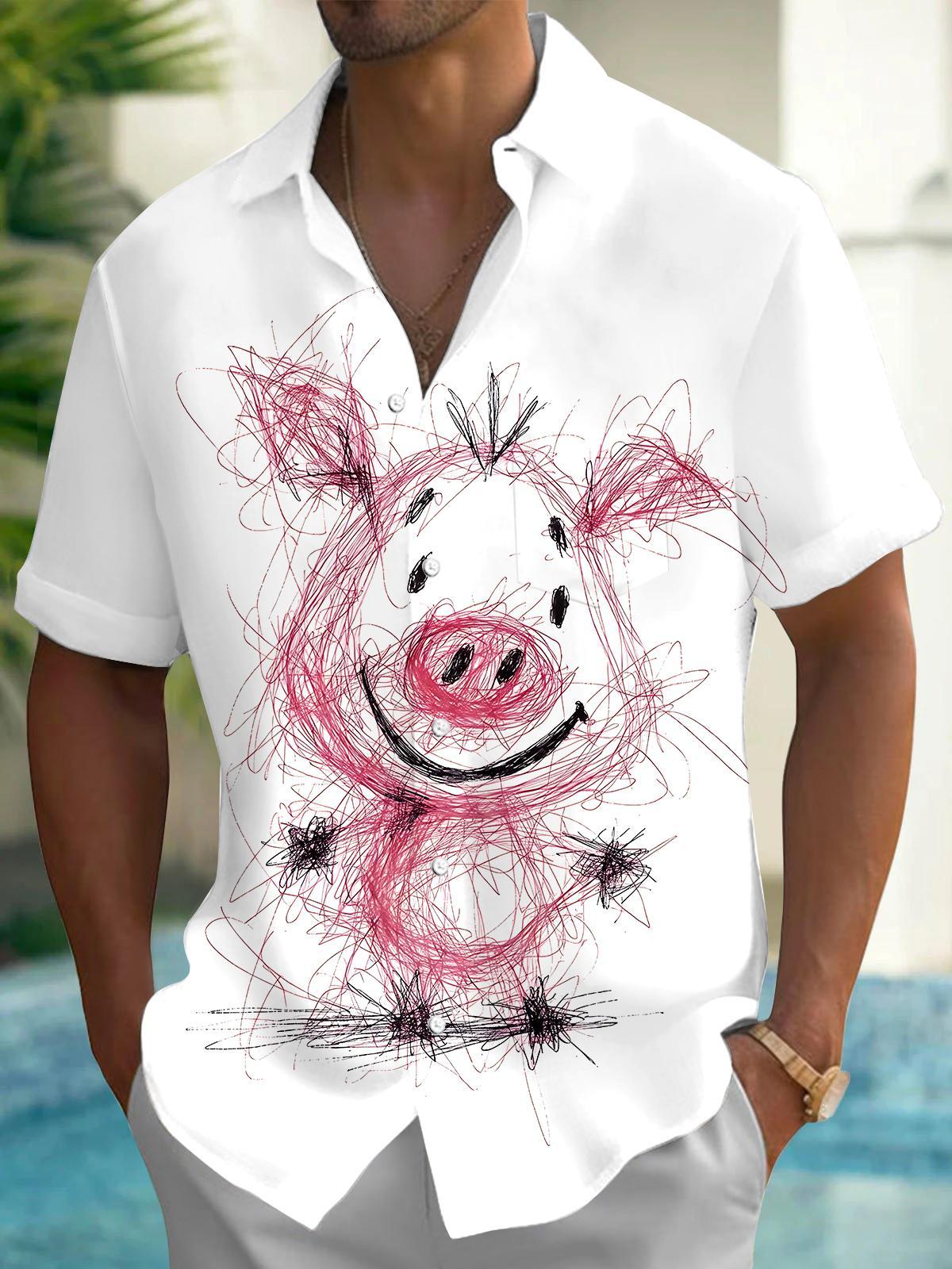 Funny Pig Men's Pocket Short Sleeve Shirts